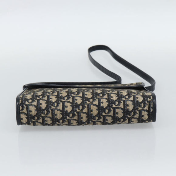 Christian Dior Trotter Canvas Shoulder Bag Navy Gold Auth 190094A
