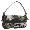 FENDI Mamma Baguette Bag Denim Flower Embroidery Navy Silver Auth 190100SAM-1