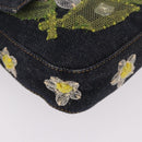 FENDI Mamma Baguette Bag Denim Flower Embroidery Navy Silver Auth 190100SAM-15