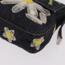 FENDI Mamma Baguette Bag Denim Flower Embroidery Navy Silver Auth 190100SAM-16