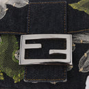 FENDI Mamma Baguette Bag Denim Flower Embroidery Navy Silver Auth 190100SAM-20