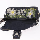 FENDI Mamma Baguette Bag Denim Flower Embroidery Navy Silver Auth 190100SAM-21