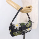 FENDI Mamma Baguette Bag Denim Flower Embroidery Navy Silver Auth 190100SAM-27