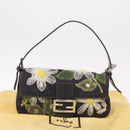 FENDI Mamma Baguette Bag Denim Flower Embroidery Navy Silver Auth 190100SAM-12