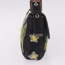 FENDI Mamma Baguette Bag Denim Flower Embroidery Navy Silver Auth 190100SAM-4