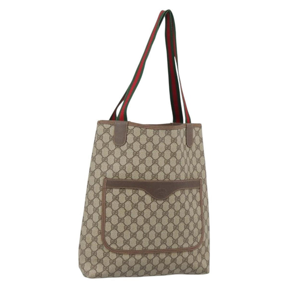 GUCCI GG Supreme Web Sherry Line Tote Bag PVC Beige Red 002 58 6487 Auth 190108