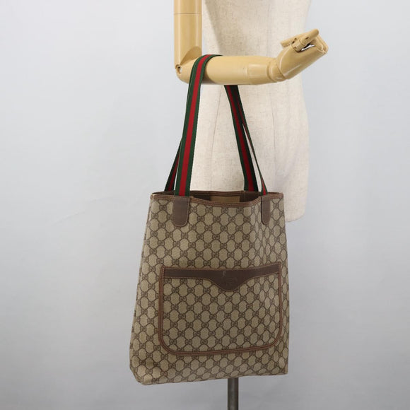GUCCI GG Supreme Web Sherry Line Tote Bag PVC Beige Red 002 58 6487 Auth 190108
