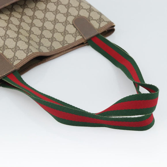 GUCCI GG Supreme Web Sherry Line Tote Bag PVC Beige Red 002 58 6487 Auth 190108