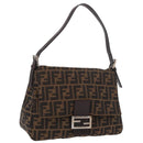 FENDI Zucca Canvas Mamma Baguette Shoulder Bag Black Brown Auth 190109SAV-1