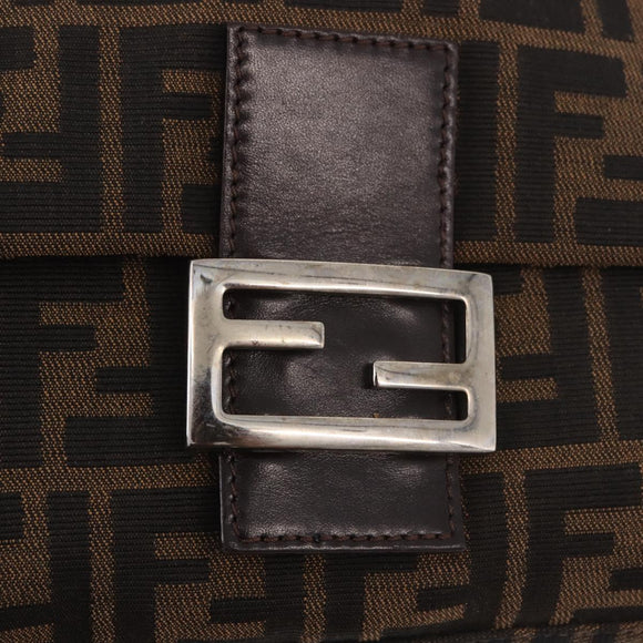 FENDI Zucca Canvas Mamma Baguette Shoulder Bag Black Brown Auth 190109SAV