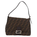 FENDI Zucca Canvas Mamma Baguette Shoulder Bag Black Brown Auth 190109SAV-13