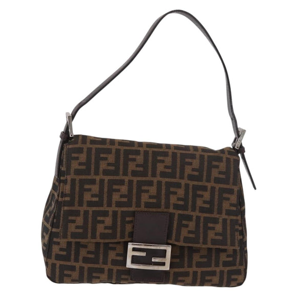 FENDI Zucca Canvas Mamma Baguette Shoulder Bag Black Brown Auth 190109SAV