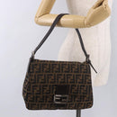 FENDI Zucca Canvas Mamma Baguette Shoulder Bag Black Brown Auth 190109SAV-27