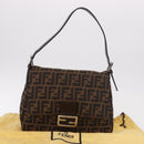 FENDI Zucca Canvas Mamma Baguette Shoulder Bag Black Brown Auth 190109SAV-12