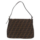 FENDI Zucca Canvas Mamma Baguette Shoulder Bag Black Brown Auth 190109SAV-2