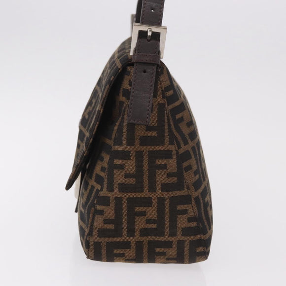 FENDI Zucca Canvas Mamma Baguette Shoulder Bag Black Brown Auth 190109SAV