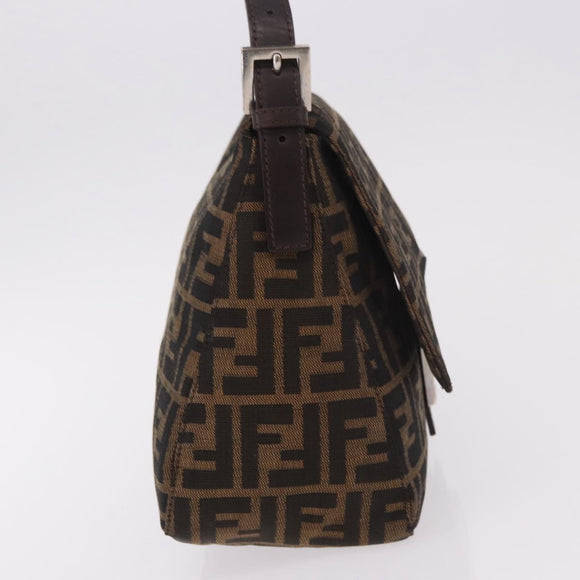 FENDI Zucca Canvas Mamma Baguette Shoulder Bag Black Brown Auth 190109SAV