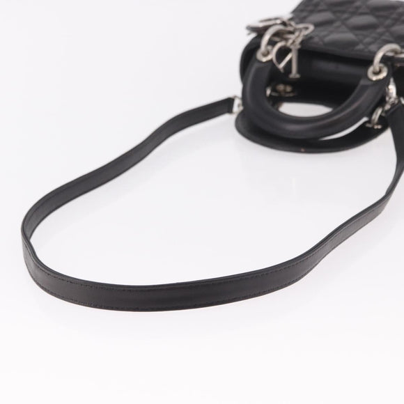 Christian Dior Cannage Mini Hand Bag Lamb Skin 2way Black Silver Auth 190113A