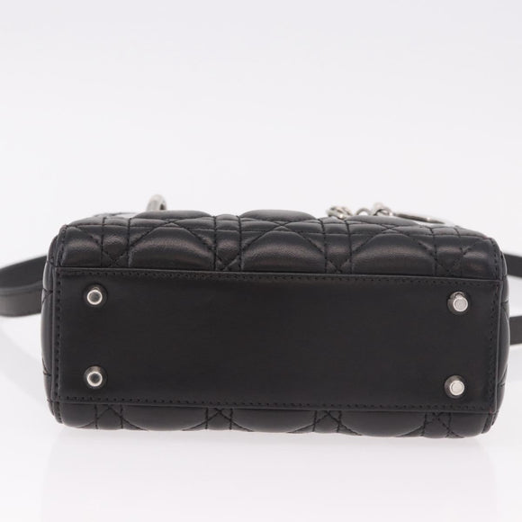 Christian Dior Cannage Mini Hand Bag Lamb Skin 2way Black Silver Auth 190113A