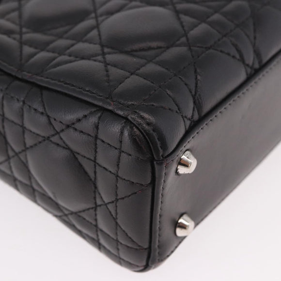 Christian Dior Cannage Mini Hand Bag Lamb Skin 2way Black Silver Auth 190113A