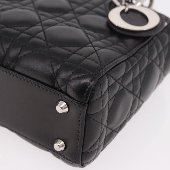 Christian Dior Cannage Mini Hand Bag Lamb Skin 2way Black Silver Auth 190113A