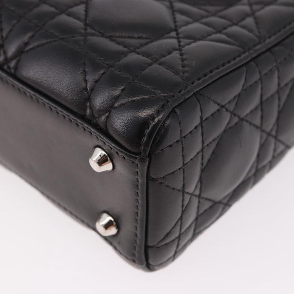 Christian Dior Cannage Mini Hand Bag Lamb Skin 2way Black Silver Auth 190113A