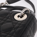Christian Dior Cannage Mini Hand Bag Lamb Skin 2way Black Silver Auth 190113A-19