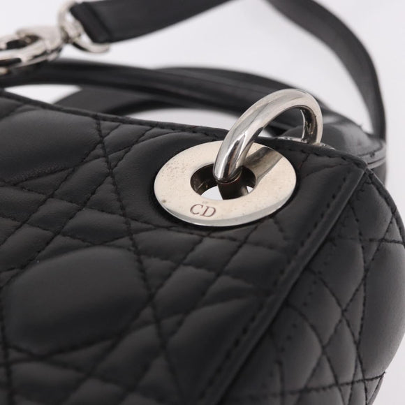 Christian Dior Cannage Mini Hand Bag Lamb Skin 2way Black Silver Auth 190113A