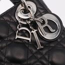 Christian Dior Cannage Mini Hand Bag Lamb Skin 2way Black Silver Auth 190113A-20