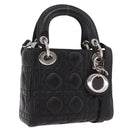 Christian Dior Cannage Mini Hand Bag Lamb Skin 2way Black Silver Auth 190113A-1