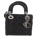 Christian Dior Cannage Mini Hand Bag Lamb Skin 2way Black Silver Auth 190113A-13