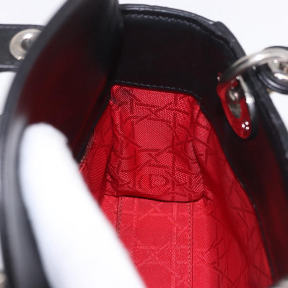 Christian Dior Cannage Mini Hand Bag Lamb Skin 2way Black Silver Auth 190113A