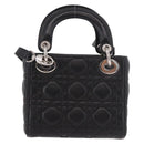 Christian Dior Cannage Mini Hand Bag Lamb Skin 2way Black Silver Auth 190113A-2