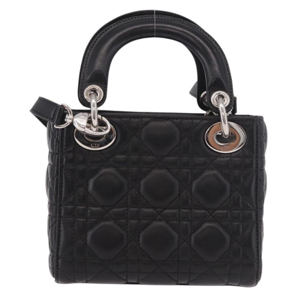 Christian Dior Cannage Mini Hand Bag Lamb Skin 2way Black Silver Auth 190113A