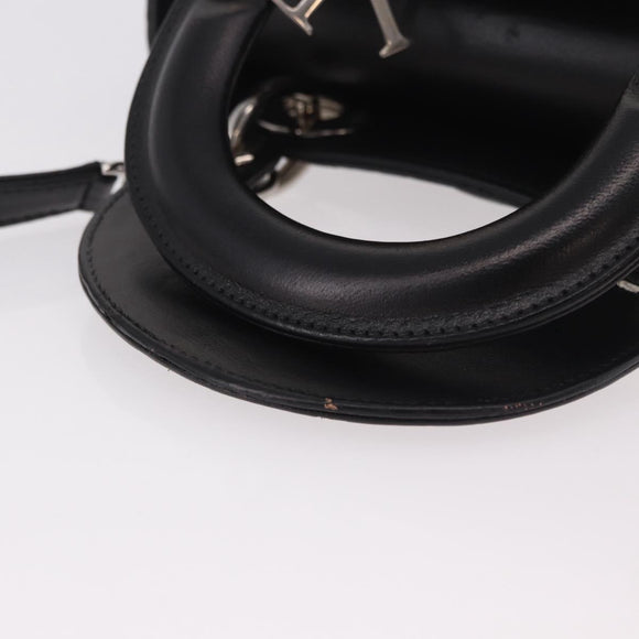 Christian Dior Cannage Mini Hand Bag Lamb Skin 2way Black Silver Auth 190113A
