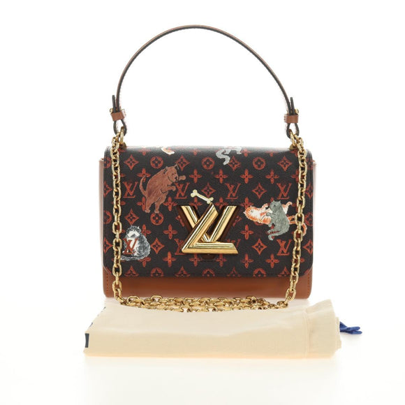 LOUIS VUITTON Catgram Sac Twist MM Shoulder Bag Marron M44408 LV Auth 190114SAM