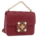 CHANEL Matelasse Chain Shoulder Bag Lamb Skin Red Gold CC Auth 190119SAM-1