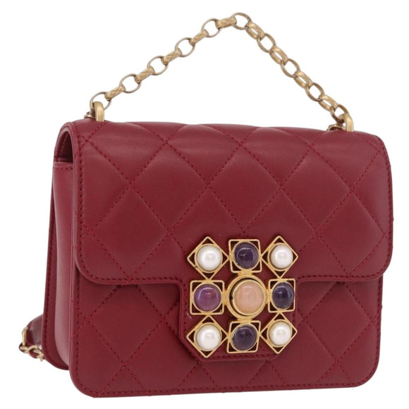 CHANEL Matelassé Chain Schoudertas Lamsleer Rood Goud CC Auth 190119SAM