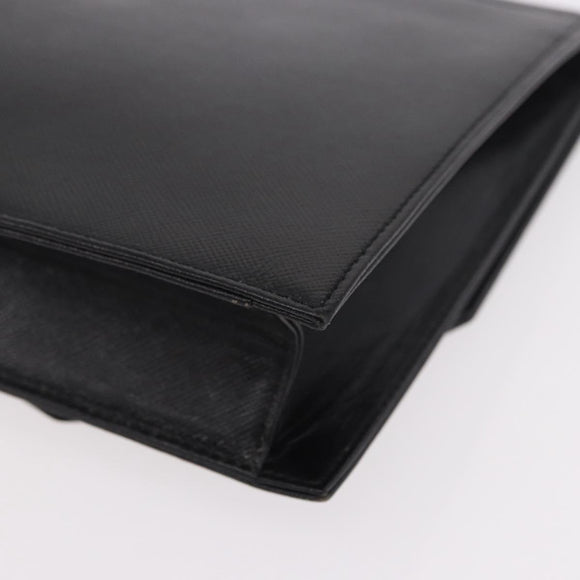 SAINT LAURENT Clutch Bag Leather Black Gold Auth 190126A