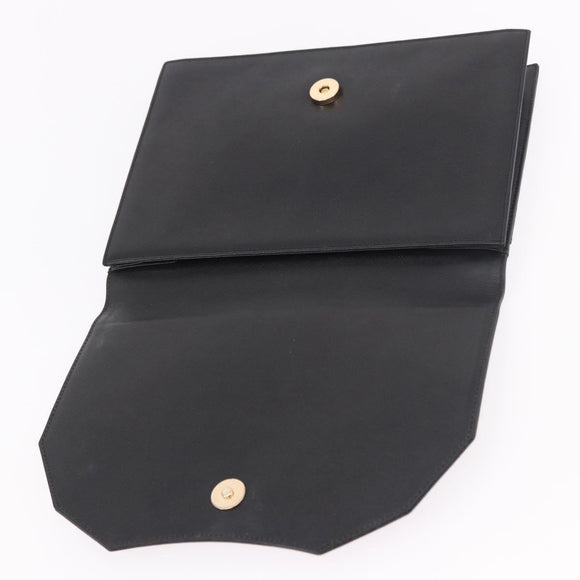 SAINT LAURENT Clutch Bag Leather Black Gold Auth 190126A