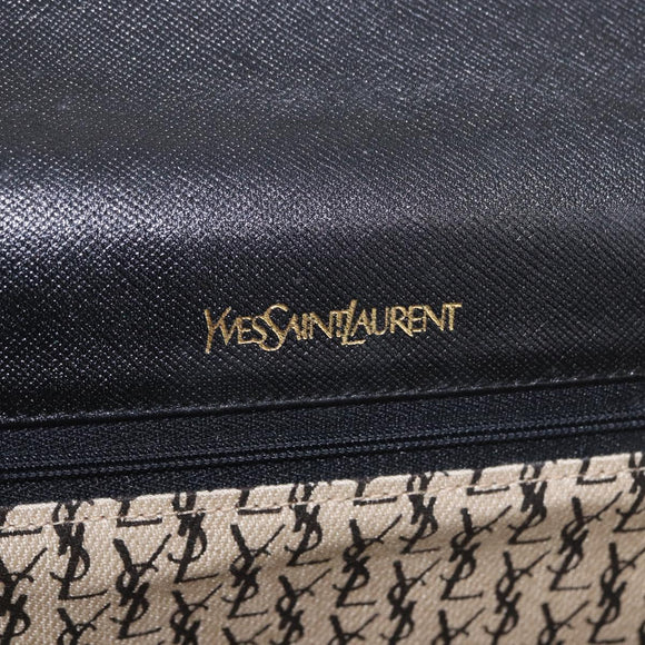 SAINT LAURENT Clutch Bag Leather Black Gold Auth 190126A