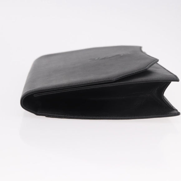 SAINT LAURENT Clutch Bag Leather Black Gold Auth 190126A