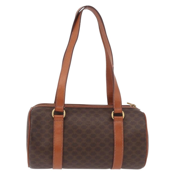 CELINE Macadam Canvas Hand Bag PVC Leather Brown Gold Auth 190132A
