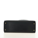 HERMES Box Calf Kelly 32 Hand Bag Leather 2way Black Gold Auth 190133SM-11