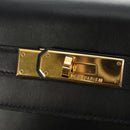 HERMES Box Calf Kelly 32 Hand Bag Leather 2way Black Gold Auth 190133SM-16