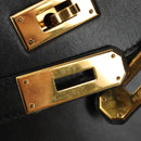 HERMES Box Calf Kelly 32 Hand Bag Leather 2way Black Gold Auth 190133SM-18