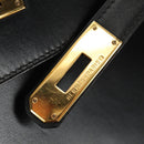 HERMES Box Calf Kelly 32 Hand Bag Leather 2way Black Gold Auth 190133SM-19
