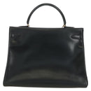 HERMES Box Calf Kelly 32 Hand Bag Leather 2way Black Gold Auth 190133SM-3