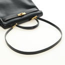 HERMES Box Calf Kelly 32 Hand Bag Leather 2way Black Gold Auth 190133SM-9