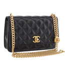 CHANEL Matelasse Chain Shoulder Bag Lamb Skin Black Gold CC Auth 190135SAM-1